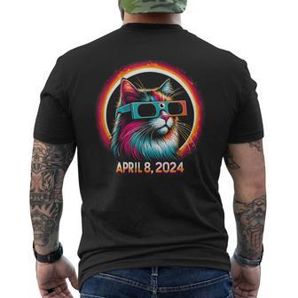 Cat In Eclipse Glasses Totality 2024 Total Solar Eclipse Men's T-shirt Back Print - Seseable