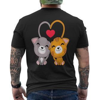 Cat Heart Valentines Day Cute Kitten Kitty V-Day Pajama Men's T-shirt Back Print - Monsterry DE