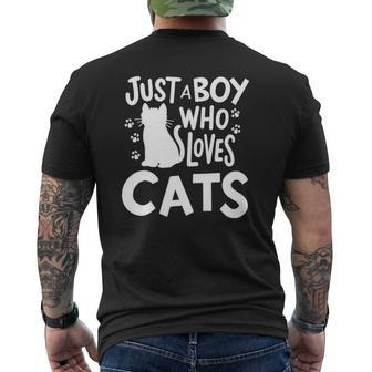 Cat Just A Boy Who Loves Cats For Cat Lovers Mens Back Print T-shirt | Mazezy UK