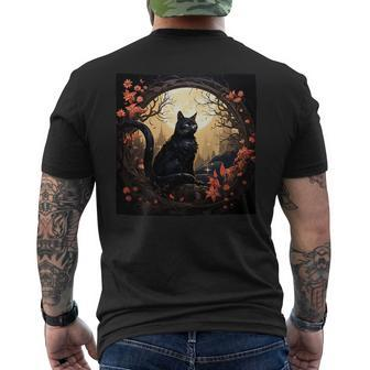 Cat Moon Flowers Graphic Men's T-shirt Back Print - Monsterry UK