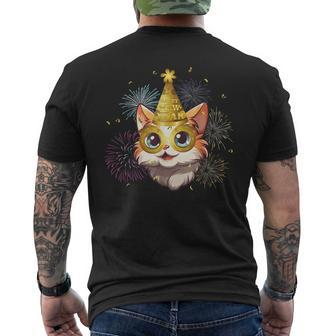 Cat New Year's Eve Party Happy New Year 2024 Fireworks Men's T-shirt Back Print - Monsterry
