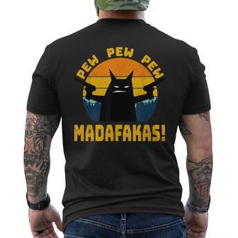 Cat Pew Pew Madafakas Vintage Men's T-shirt Back Print - Monsterry