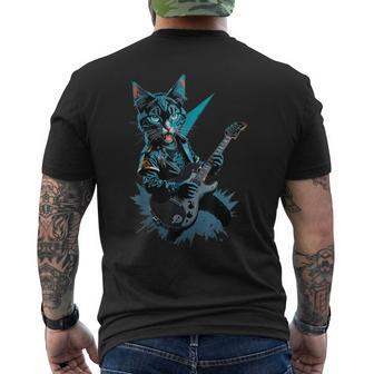 Cat Playing Electric Guitar Heavy Metal Rock Cat Lover Men's T-shirt Back Print - Thegiftio UK