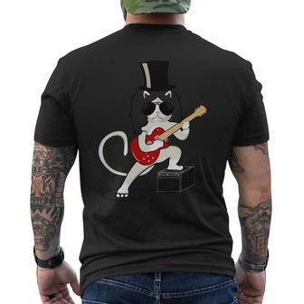 Cat Playing Guitar Heavy Metal Rock Guitarists Lover Men's T-shirt Back Print - Monsterry