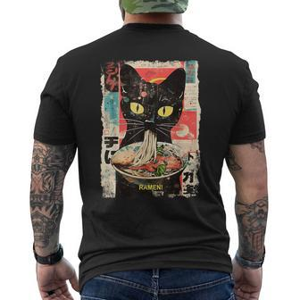 Cat Ramen Noodle Japanese Anime Manga Ramen Kawaii Cat Men's T-shirt Back Print - Seseable