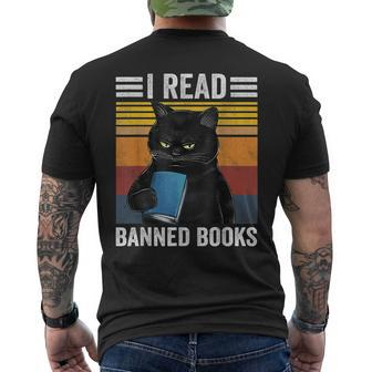Cat I Read Banned Books Bookworms Reading Book Mens Back Print T-shirt - Thegiftio UK