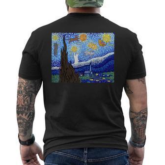 Cat Starry Night Cat Owner Van Gogh Cat Cat Lover Cat Men's T-shirt Back Print - Seseable