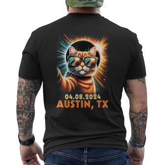 Cat Taking A Selfie Total Solar Eclipse 2024 Austin Texas Men's T-shirt Back Print | Mazezy