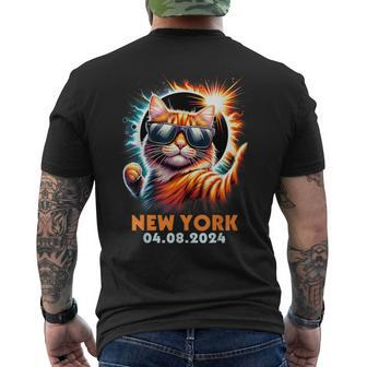 Cat Taking A Selfie With Total Solar Eclipse 2024 New York Men's T-shirt Back Print | Mazezy