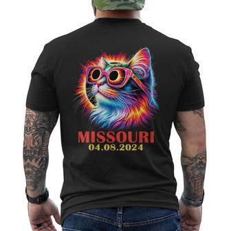 Cat Total Solar Eclipse 2024 Missouri With Eclipse Glasses Men's T-shirt Back Print - Monsterry DE