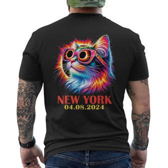 Cat Total Solar Eclipse 2024 New York With Eclipse Glasses Men's T-shirt Back Print - Monsterry AU