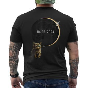 Cat Total Solar Eclipse 2024 Totality Cat Glasses Men's T-shirt Back Print - Monsterry