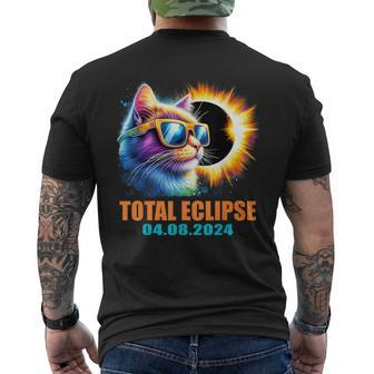 Cat Total Solar Eclipse 2024 Totality Solar Eclipse Glasses Men's T-shirt Back Print - Monsterry