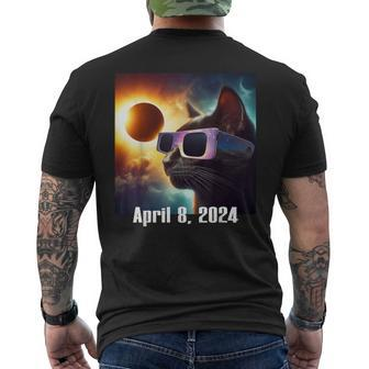 Cat Wearing Solar Glasses Eclipse Colorful Pop Culture Men's T-shirt Back Print - Monsterry