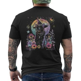 Graphic Cat Witchy And Flowers Cats With Crescent The Moon Men's T-shirt Back Print - Monsterry DE