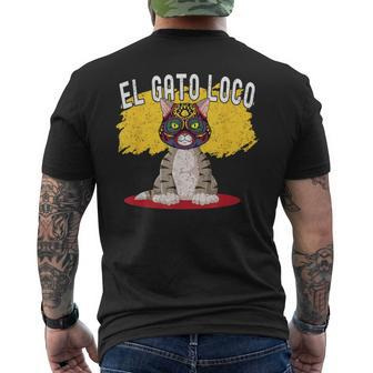 Cat Wrestling El Gato Loco Crazy Mexican Cat Men's T-shirt Back Print - Monsterry