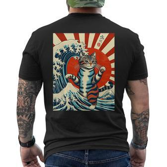 Catzilla The Great Wave Off Kanagawa Great Wave Catzilla Men's T-shirt Back Print - Monsterry AU