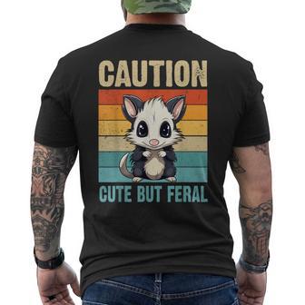 Caution Cute But Feral Opposum Vintage Possum Men's T-shirt Back Print - Monsterry