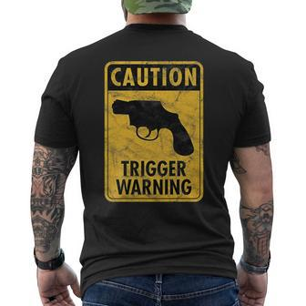 Caution Trigger Warning Fun Gun Road Sign Woke Virtue Signal Men's T-shirt Back Print - Monsterry DE