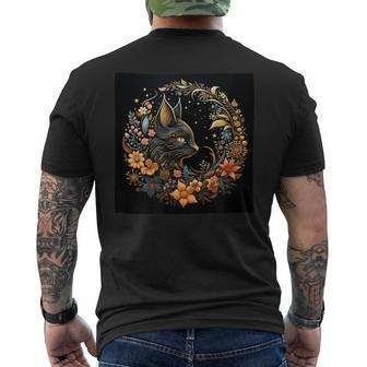 Celestial Cat Astrology Crescent Moon Flowers Graphic Men's T-shirt Back Print - Monsterry DE