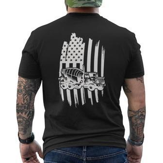 Cement Mixer Truck Usa Flag American Themed Decor Men's T-shirt Back Print - Monsterry