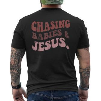 Chasing Babies And Jesus Men's T-shirt Back Print - Monsterry