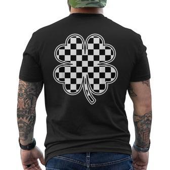 Checkered Four Leaf Clover Race Car Gamer St Patrick's Day Men's T-shirt Back Print - Seseable