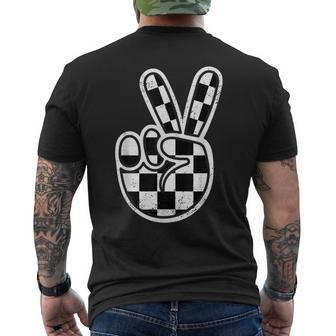 Checkered Peace Sign 60S 70S 80S Race Car Gamer Boys Toddler Men's T-shirt Back Print - Seseable