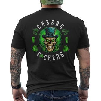 Cheers Fuckers St Patrick's Day Irish Skull Beer Drinking Men's T-shirt Back Print - Seseable