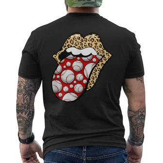 Cheetah Print Lips With Red White Baseball Tongue Men's T-shirt Back Print - Monsterry DE