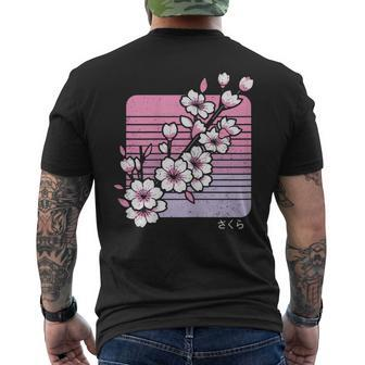 Cherry Blossom Japanese Sakura Vaporwave Aesthetic Vintage Men's T-shirt Back Print - Monsterry AU