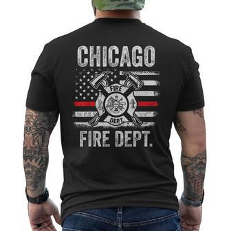 Chicago Illinois Fire Department Thin Red Line Fireman Men's T-shirt Back Print - Seseable