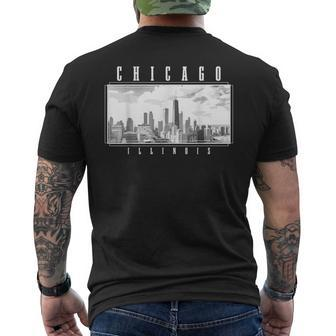 Chicago Illinois Skyline Pride Black & White Vintage Chicago Men's T-shirt Back Print - Monsterry UK