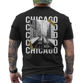 Chicago L Platform Trains And Skyscrapers Photo Stylish Men's T-shirt Back Print - Monsterry DE