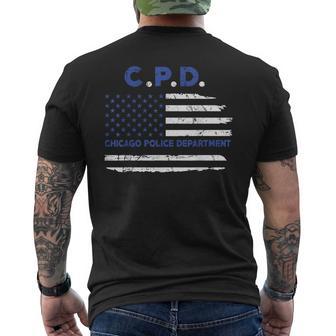 Chicago Police Officer American Flag Thin Blue Line Men's T-shirt Back Print - Monsterry UK