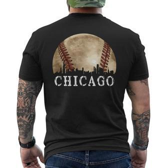 Chicago Skyline City Vintage Baseball Lover Men's T-shirt Back Print - Seseable