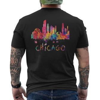 Chicago Skyline Cityscape Watercolor Chicago Flag Illinois Men's T-shirt Back Print - Thegiftio UK