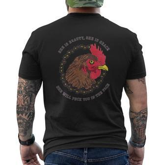 Chicken She Is Beauty She Is Grace She Will Peck You In The Face Shirt Mens Back Print T-shirt - Thegiftio UK