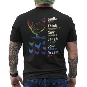 Chicken Smile Often Think Positively Give Thanks Laugh Loudly Love Others Dream Big Men's T-shirt Back Print | Mazezy