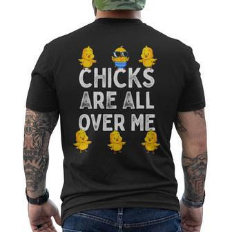 Chicks Are All Over Me Easter Baby Chicken Kids Boys Men's T-shirt Back Print | Mazezy