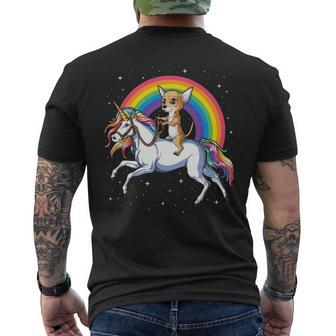Chihuahua Riding Unicorn Women Girls Rainbow Galaxy Men's T-shirt Back Print | Mazezy