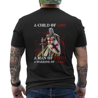 A Child Of God A Man Of Faith A Warrior Of Christ Mens Back Print T-shirt - Thegiftio UK