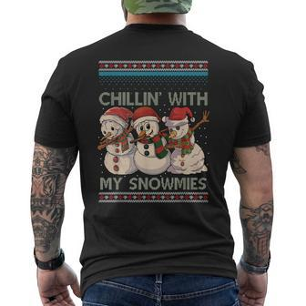 Chillin' With My Snowmies Christmas Ugly Sweater Snowman Mens Back Print T-shirt - Thegiftio UK