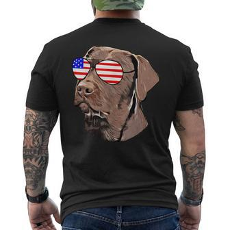 Chocolate Lab American Flag Sunglasses Dog Lover Men's T-shirt Back Print - Monsterry