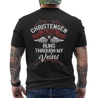 Christensen Blood Runs Through My Veins Last Name Family Men's T-shirt Back Print - Seseable
