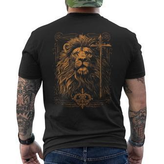 Christian Cross Lion Of Judah Religious Faith Jesus Pastor Men's T-shirt Back Print | Mazezy AU