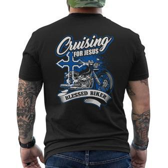 Christian Cruising For Jesus Blessed Biker Motorcycle Mens Back Print T-shirt - Thegiftio UK