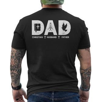 Christian Husband Father Dad Prays Bible Jesus Father's Day Men's T-shirt Back Print - Seseable