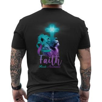 Christian Lion Cross Religious Faith Suicide Awareness Mens Back Print T-shirt - Seseable