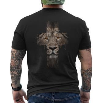 Christian Religious Jesus The Lion Of Judah Cross Retro Mens Back Print T-shirt - Seseable